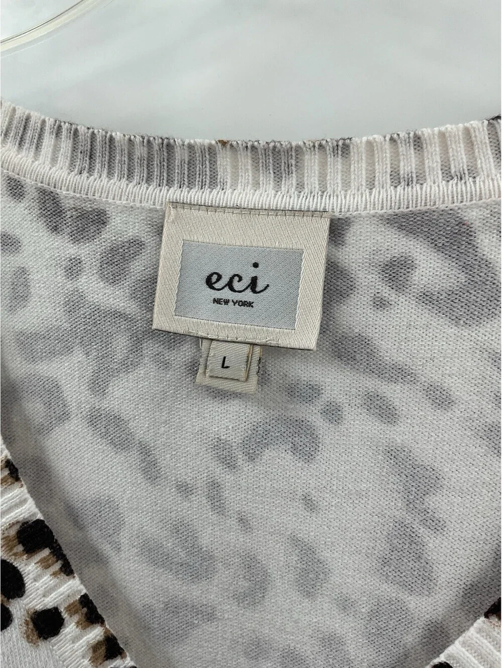 eci New York women’s large leopard print beige button up cardigan knit 047